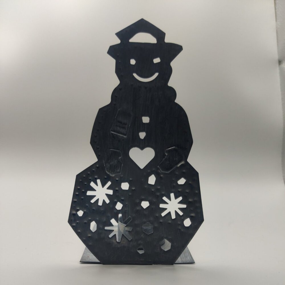 Holiday Metal Snowman Silver Candle Holder